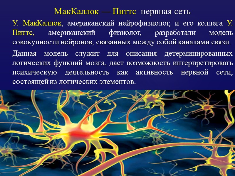 МакКаллок — Питтс  нервная сеть У. МакКаллок, американский нейрофизиолог, и его коллега У.
